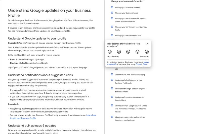 Google Business Profile Help explains Google-generated updates and how the profile editor identifies them.