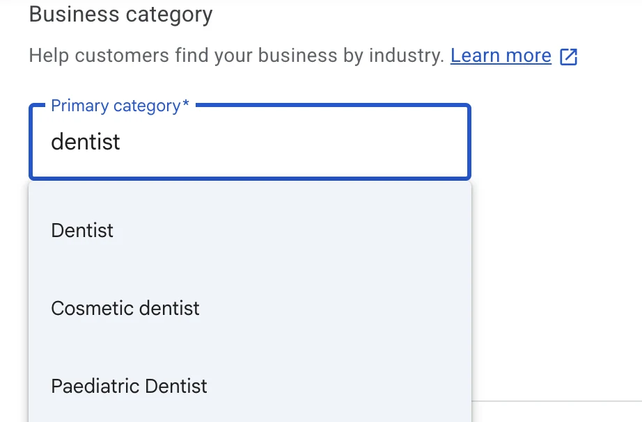 Choosing a primary category in Google Business Profile