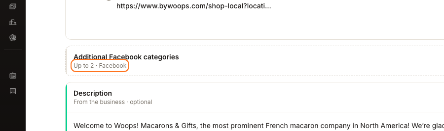 Facebook category limit on the location profile