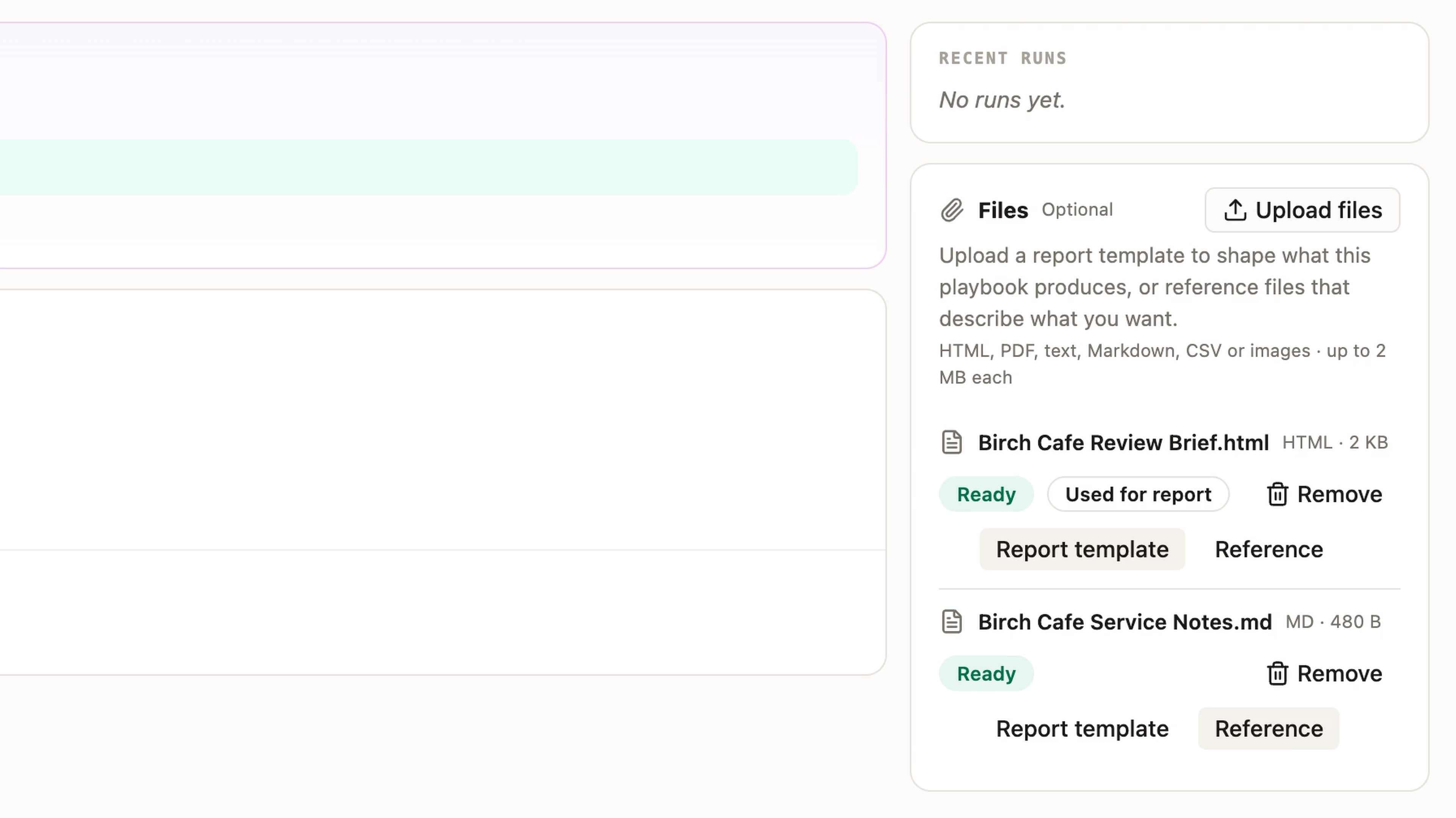 Report template and reference file roles in custom Playbook settings