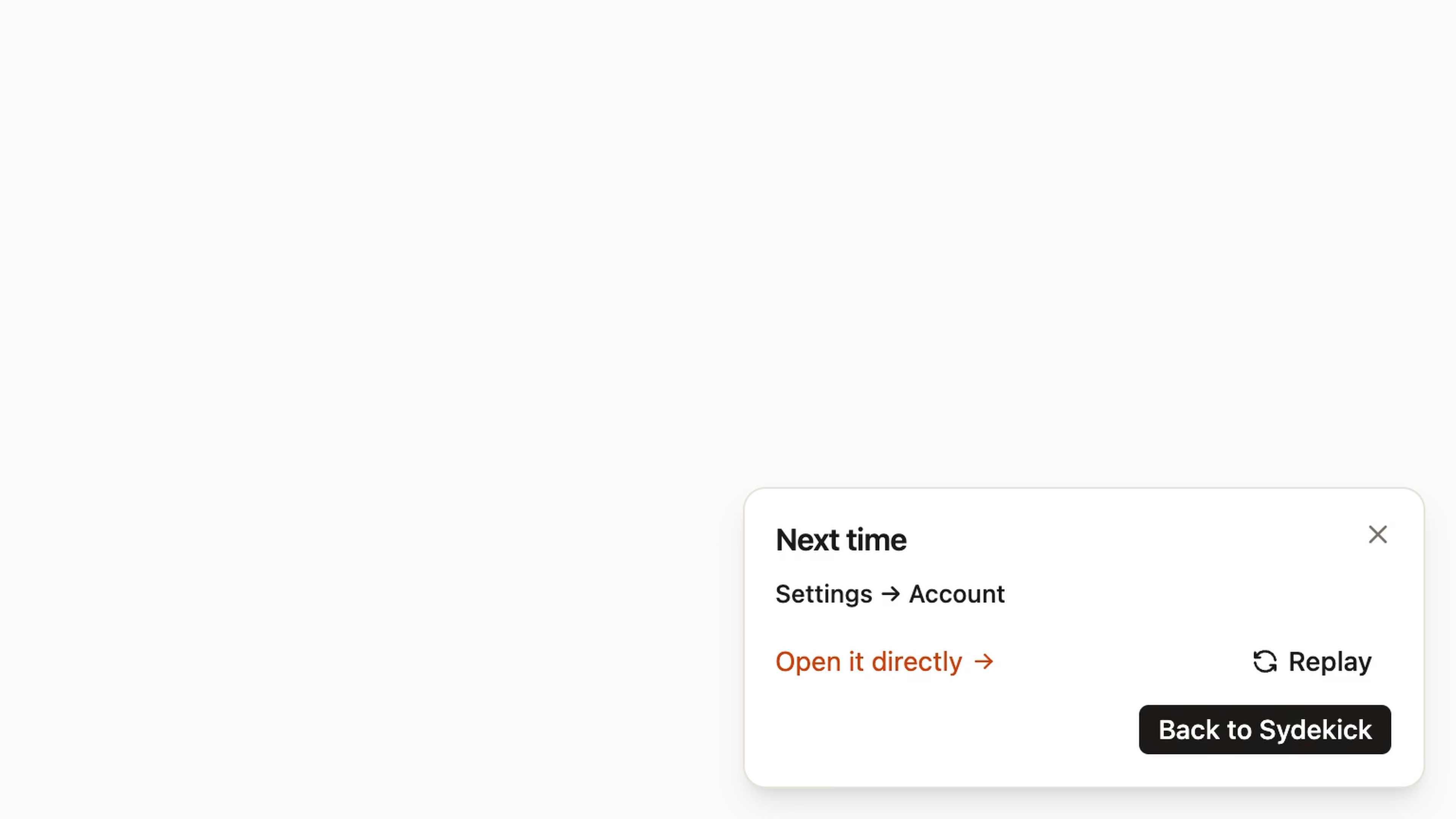 Account settings highlighted by Show me, followed by a Settings → Account recap